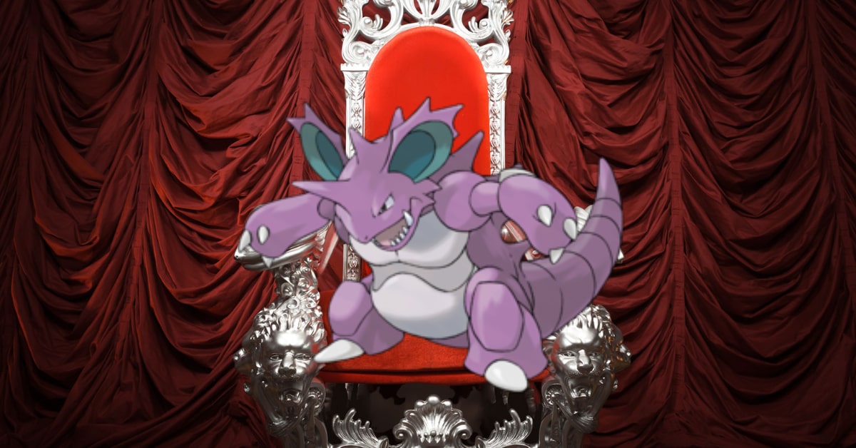 nidoking sitting on a throne